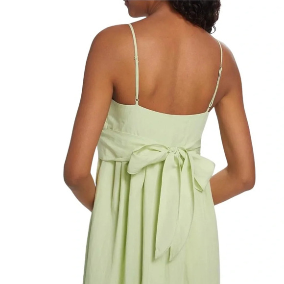 VINCE NWT Bow Pleated Sleeveless Midi Dress Sage Green Crinkle Tencel/Nylon S - Picture 8 of 12